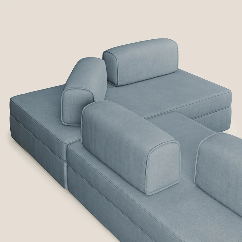 Liberty Canapé d'angle avec pouf extractible et dossiers amovibles en tissu doux imperméable T02 bleu pastel