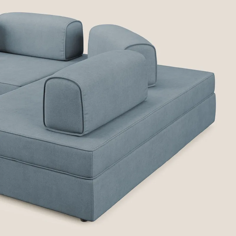 Liberty Canapé d'angle avec pouf extractible et dossiers amovibles en tissu doux imperméable T02 bleu pastel