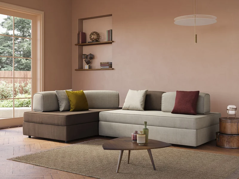 Liberty Canapé d'angle avec pouf extractible et dossiers amovibles en tissu doux imperméable T02 bleu pastel