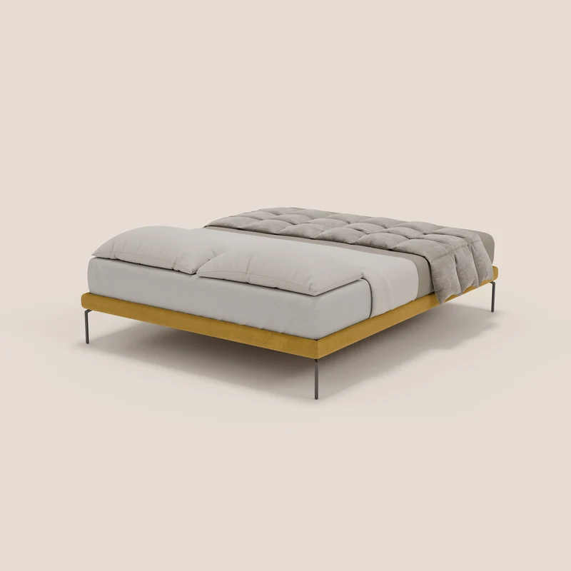 Ring sommier déhoussable avec pieds H 24cm en tissu imperméable T14 jaune