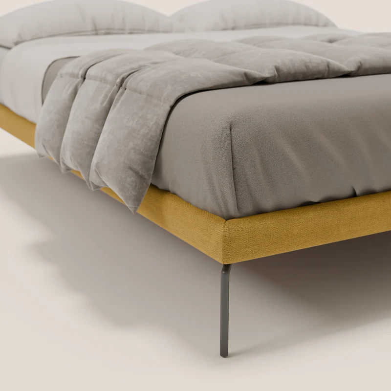 Ring sommier déhoussable avec pieds H 24cm en tissu imperméable T14 jaune