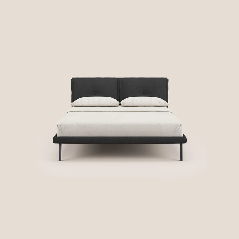 Ibuki lit avec coussins capitonnés réglables et pieds foncés en tissu flammé imperméable T03 anthracite
