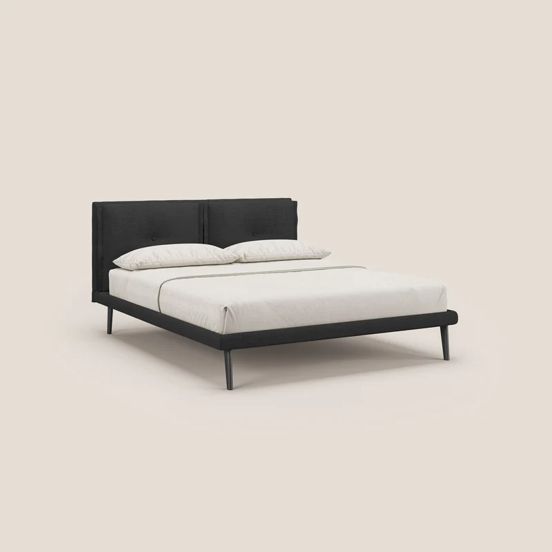 Ibuki lit avec coussins capitonnés réglables et pieds foncés en tissu flammé imperméable T03 anthracite
