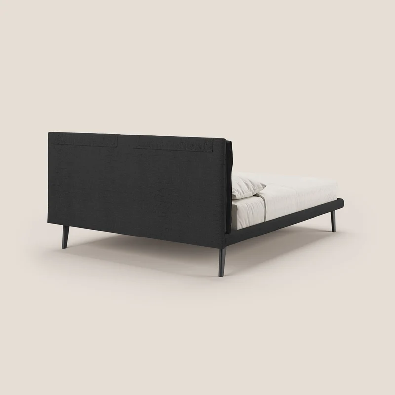 Ibuki lit avec coussins capitonnés réglables et pieds foncés en tissu flammé imperméable T03 anthracite