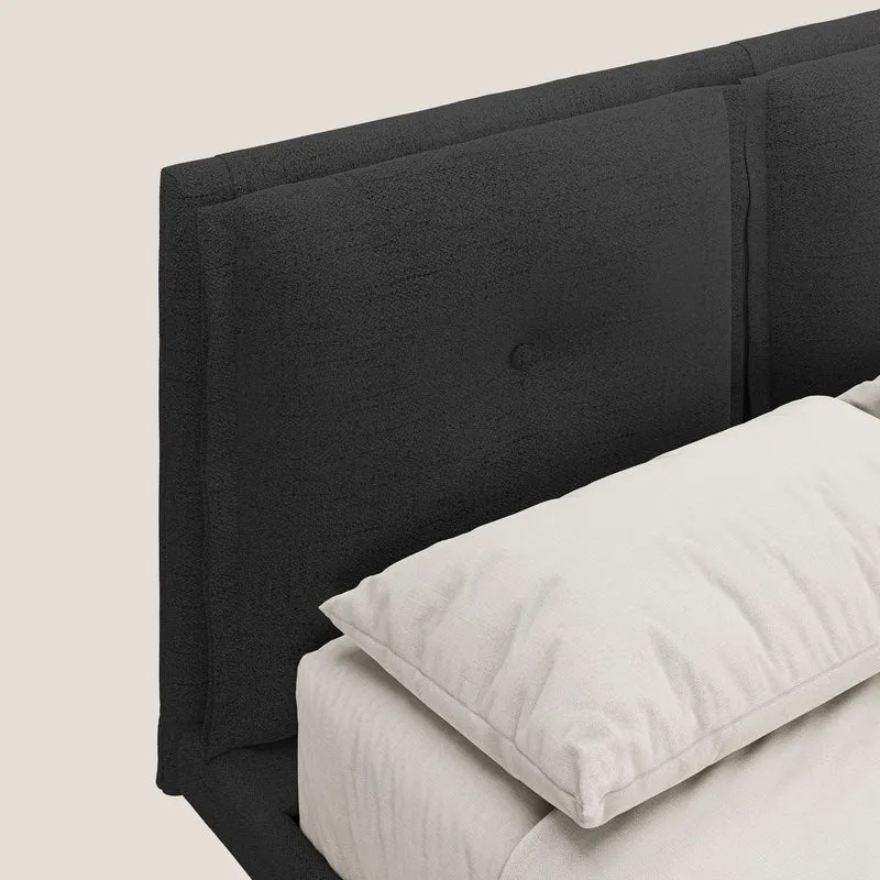 Ibuki lit avec coussins capitonnés réglables et pieds foncés en tissu flammé imperméable T03 anthracite