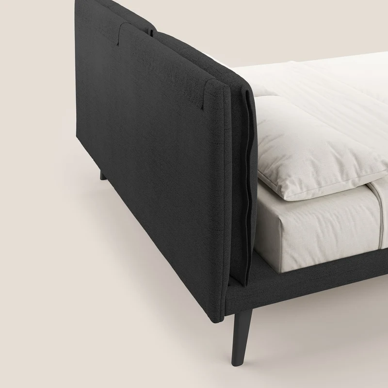 Ibuki lit avec coussins capitonnés réglables et pieds foncés en tissu flammé imperméable T03 anthracite