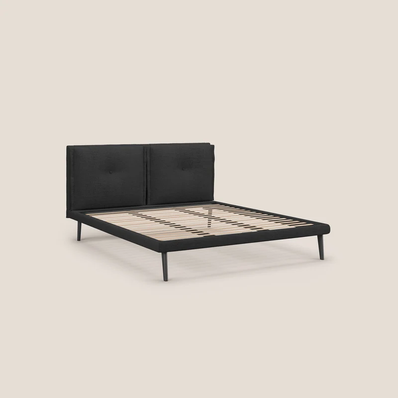 Ibuki lit avec coussins capitonnés réglables et pieds foncés en tissu flammé imperméable T03 anthracite