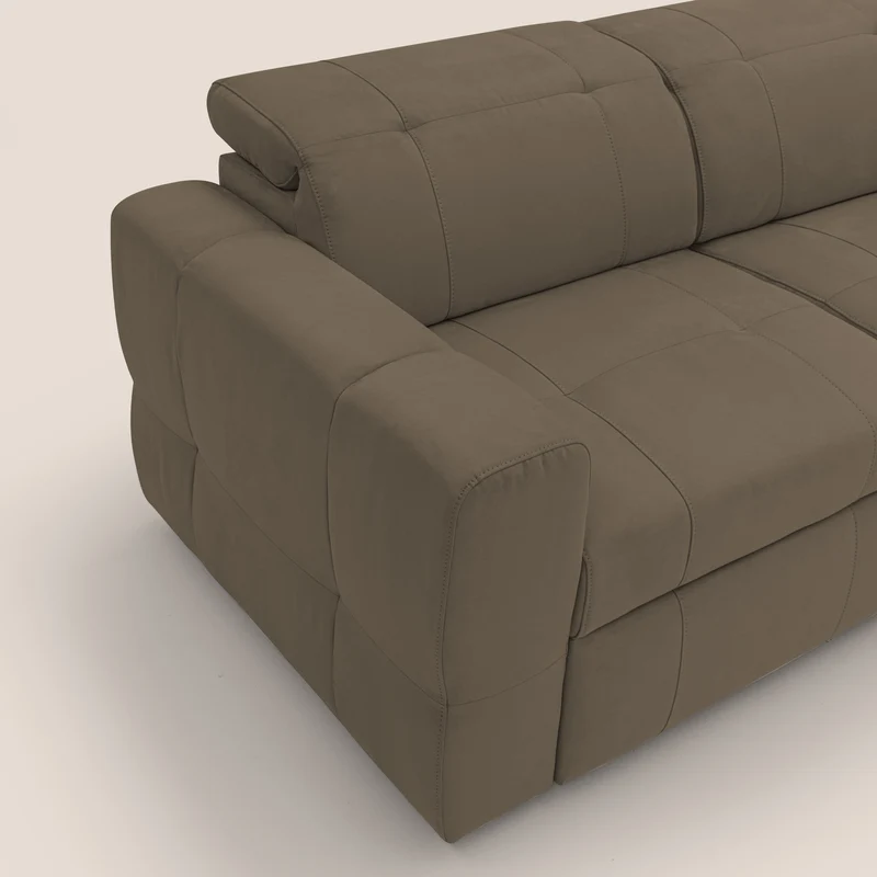 Kronos Canapé d'angle avec extractible et pouf coffre en micorfibre imperméable T11 marron