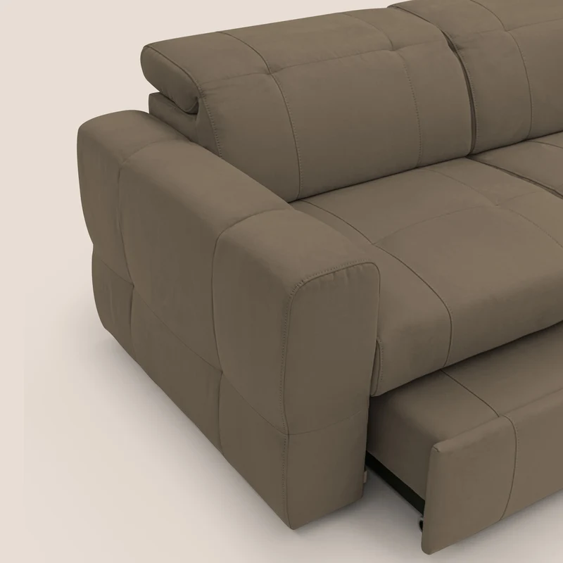 Kronos Canapé d'angle avec extractible et pouf coffre en micorfibre imperméable T11 marron