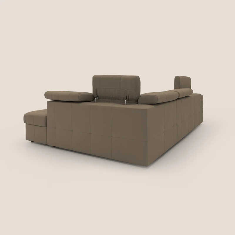Kronos Canapé d'angle avec extractible et pouf coffre en micorfibre imperméable T11 marron