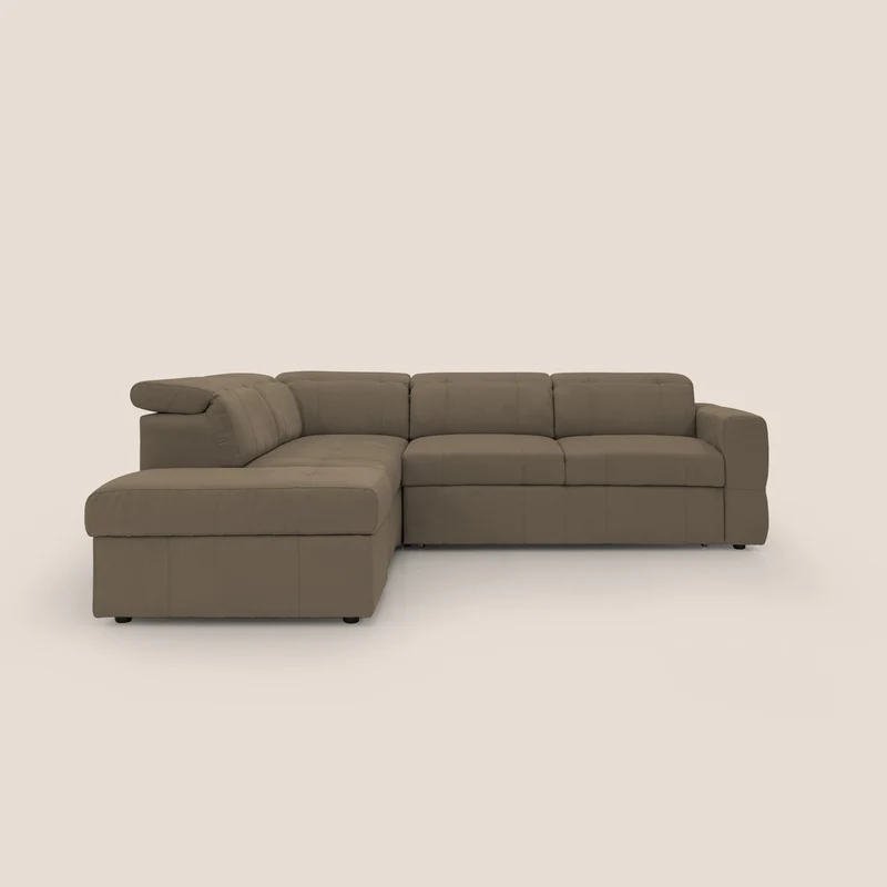 Kronos Canapé d'angle avec extractible et pouf coffre en micorfibre imperméable T11 marron