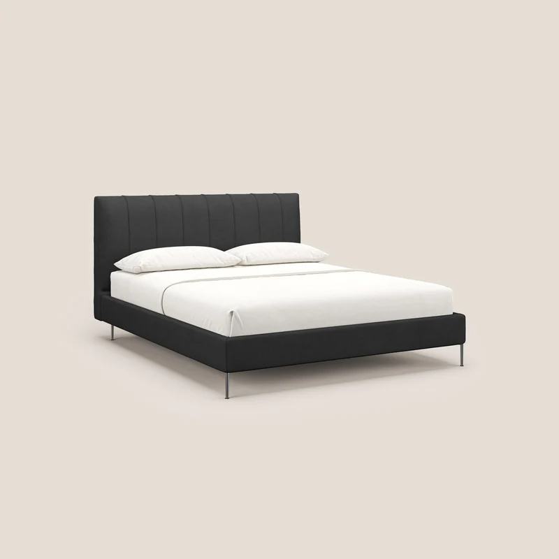 Calliope lit rembourré aux pieds hauts complètement déhoussable en tissu détachable T17 anthracite