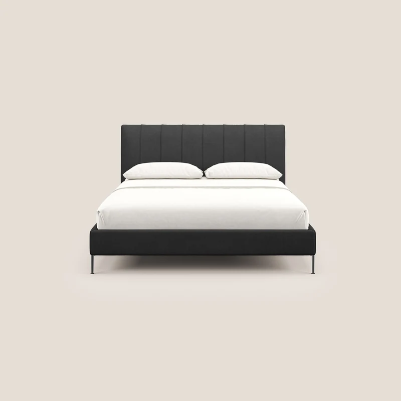 Calliope lit rembourré aux pieds hauts complètement déhoussable en tissu détachable T17 anthracite