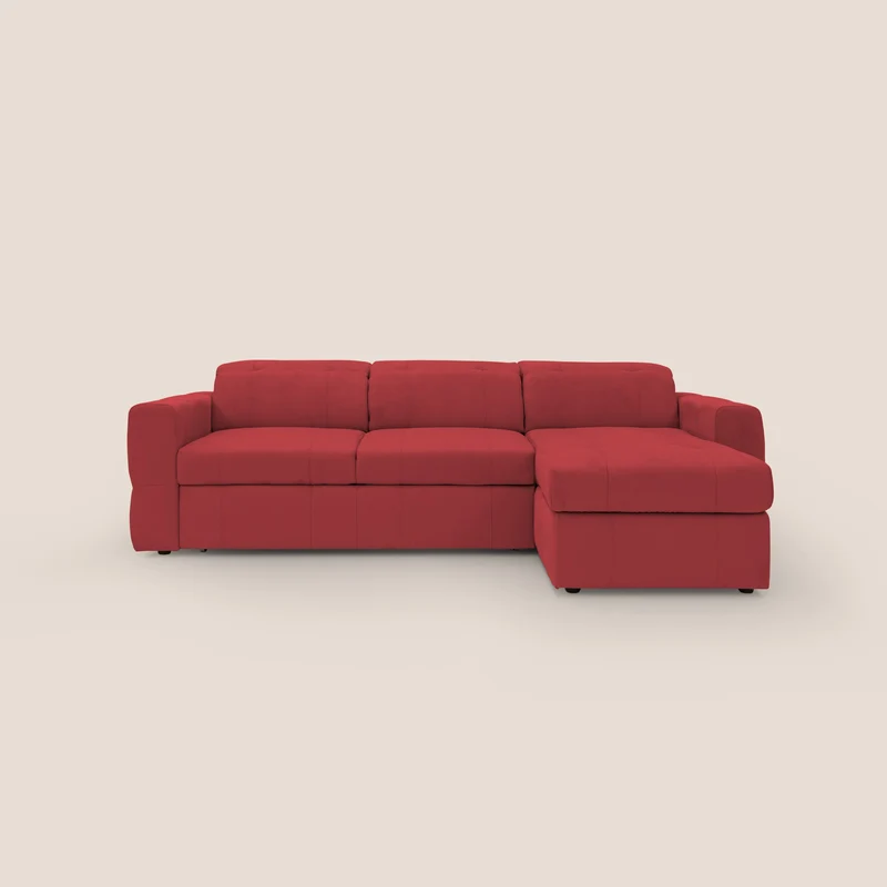 Kronos Canapé d'angle avec pouf extractible et coffre de rangement en microfibre imperméable T11 rouge