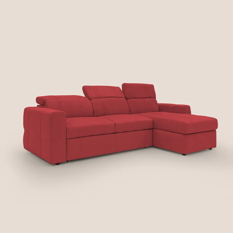 Kronos Canapé d'angle avec pouf extractible et coffre de rangement en microfibre imperméable T11 rouge