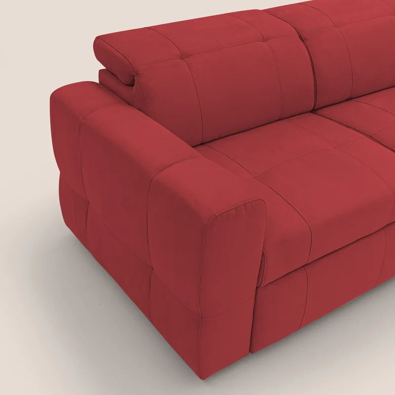 Kronos Canapé d'angle avec pouf extractible et coffre de rangement en microfibre imperméable T11 rouge