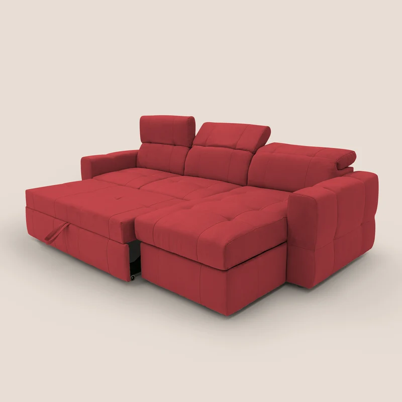 Kronos Canapé d'angle avec pouf extractible et coffre de rangement en microfibre imperméable T11 rouge