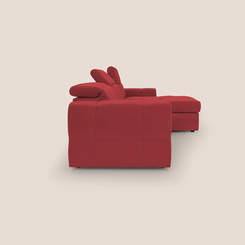 Kronos Canapé d'angle avec pouf extractible et coffre de rangement en microfibre imperméable T11 rouge