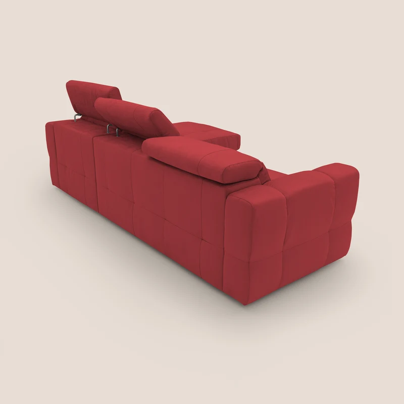 Kronos Canapé d'angle avec pouf extractible et coffre de rangement en microfibre imperméable T11 rouge