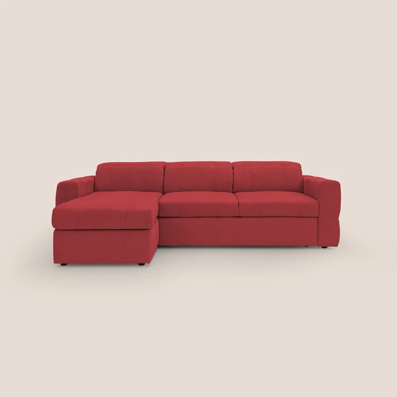 Kronos Canapé d'angle avec pouf extractible et coffre de rangement en microfibre imperméable T11 rouge