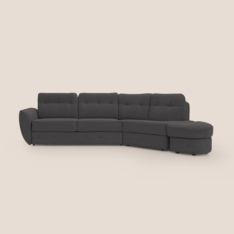 Zeus Canapé d'angle convertible avec matelas H18 cm pouf mobile en tissu imperméable T02 noir