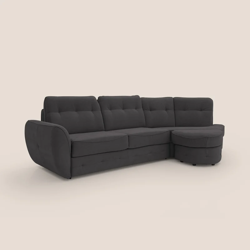 Zeus Canapé d'angle convertible avec matelas H18 cm pouf mobile en tissu imperméable T02 noir
