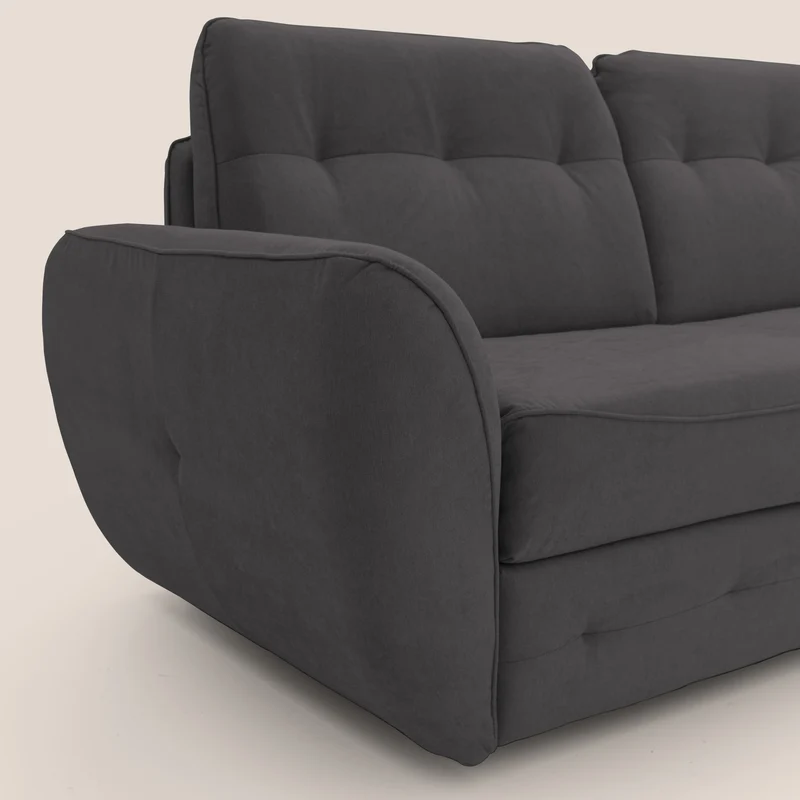 Zeus Canapé d'angle convertible avec matelas H18 cm pouf mobile en tissu imperméable T02 noir