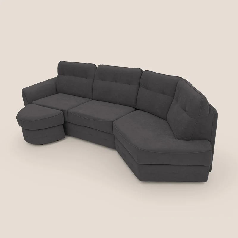 Zeus Canapé d'angle convertible avec matelas H18 cm pouf mobile en tissu imperméable T02 noir