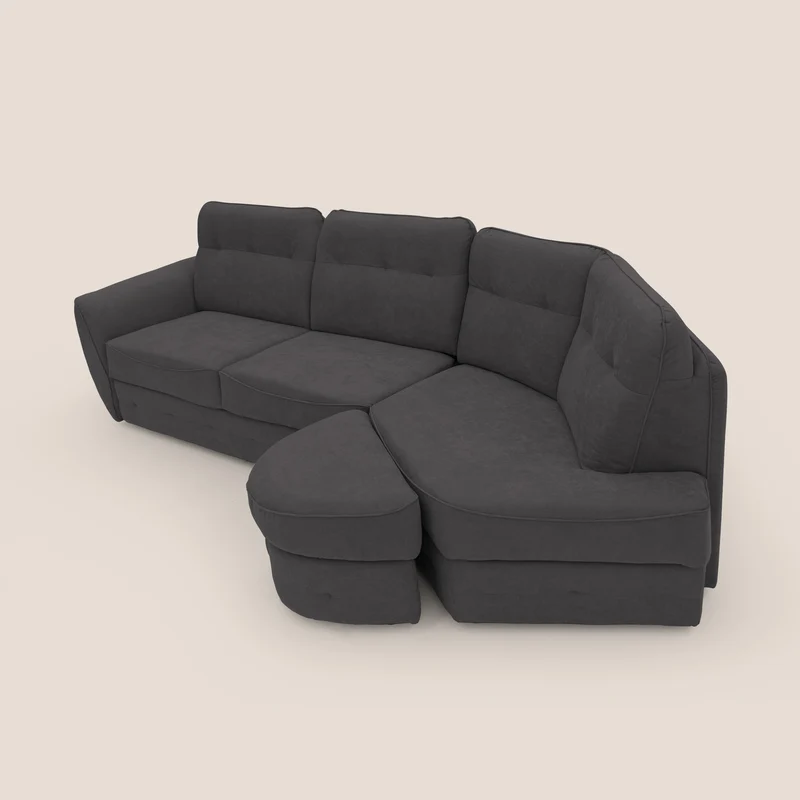 Zeus Canapé d'angle convertible avec matelas H18 cm pouf mobile en tissu imperméable T02 noir