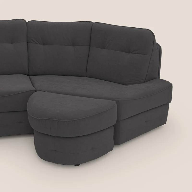 Zeus Canapé d'angle convertible avec matelas H18 cm pouf mobile en tissu imperméable T02 noir