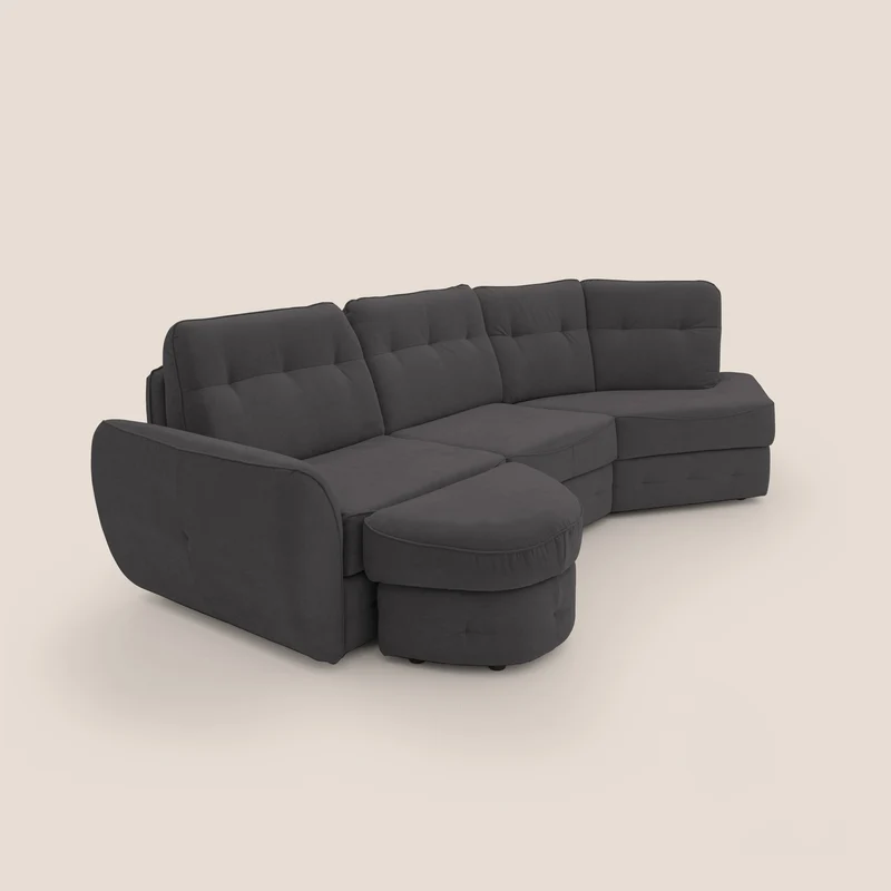 Zeus Canapé d'angle convertible avec matelas H18 cm pouf mobile en tissu imperméable T02 noir