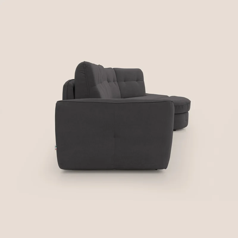 Zeus Canapé d'angle convertible avec matelas H18 cm pouf mobile en tissu imperméable T02 noir