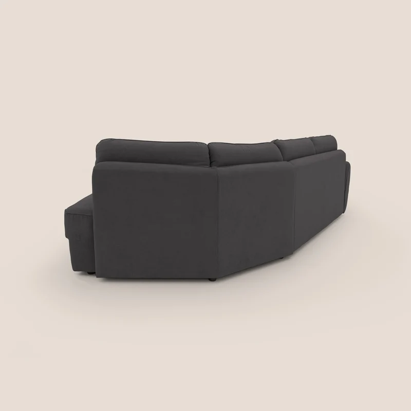 Zeus Canapé d'angle convertible avec matelas H18 cm pouf mobile en tissu imperméable T02 noir