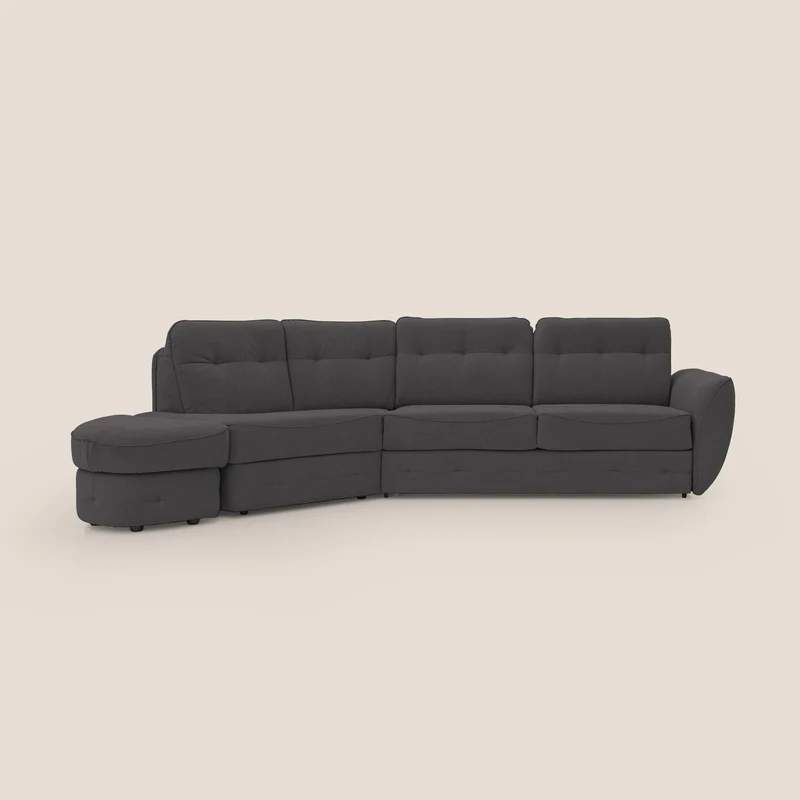 Zeus Canapé d'angle convertible avec matelas H18 cm pouf mobile en tissu imperméable T02 noir