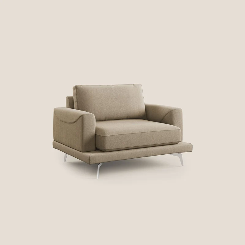 Dorian fauteuil moderne en tissu doux anti-tache T05 beige
