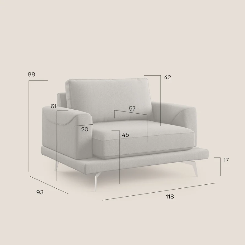 Dorian fauteuil moderne en tissu doux anti-tache T05 beige