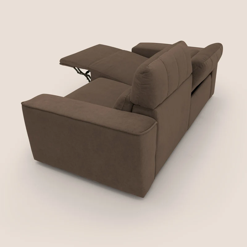 Clark Canapé modulable avec option relax électrique en tissu imperméable et détachable T17 marron