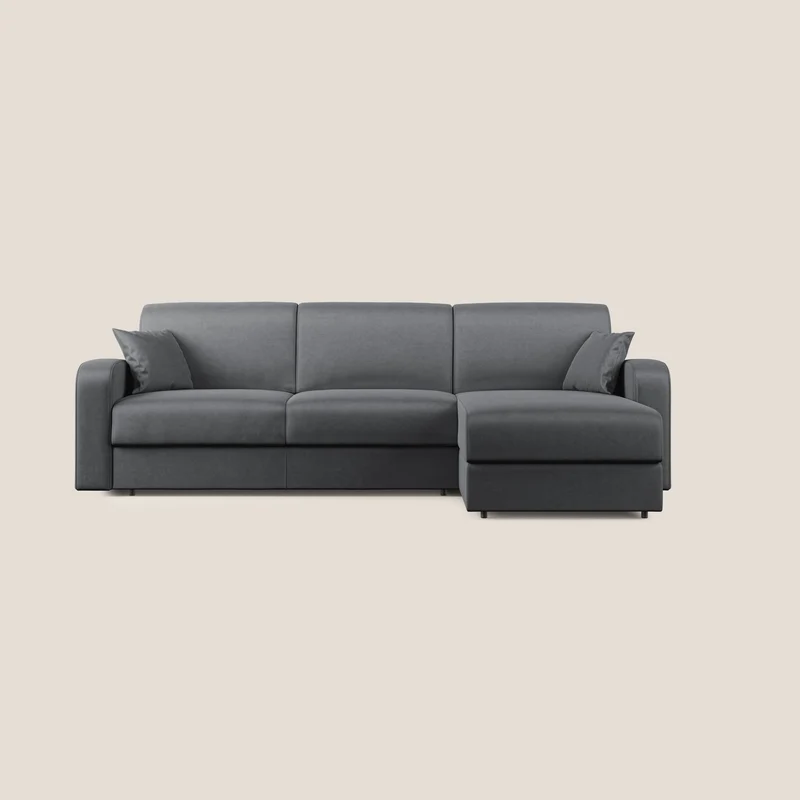 Lebron Canapé-lit d’angle avec méridienne en velours doux T01 anthracite