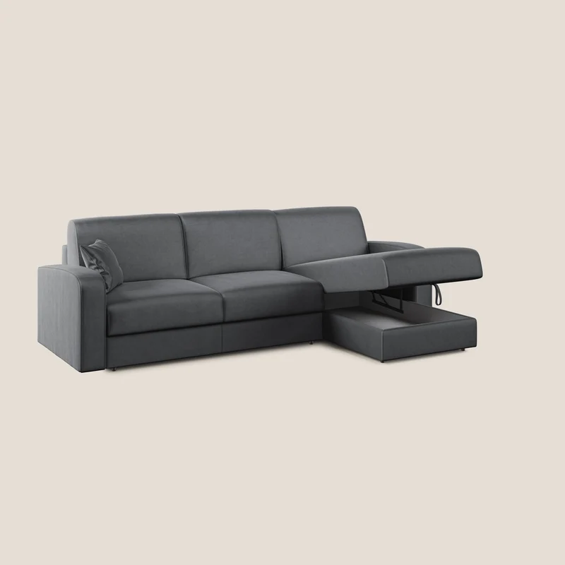 Lebron Canapé-lit d’angle avec méridienne en velours doux T01 anthracite