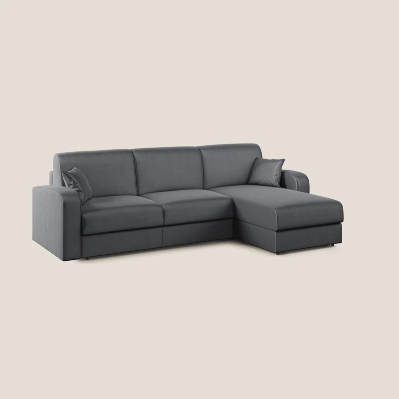 Lebron Canapé-lit d’angle avec méridienne en velours doux T01 anthracite