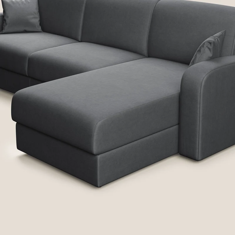 Lebron Canapé-lit d’angle avec méridienne en velours doux T01 anthracite