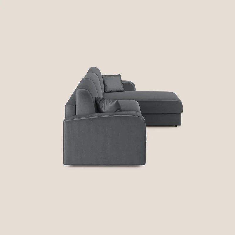 Lebron Canapé-lit d’angle avec méridienne en velours doux T01 anthracite