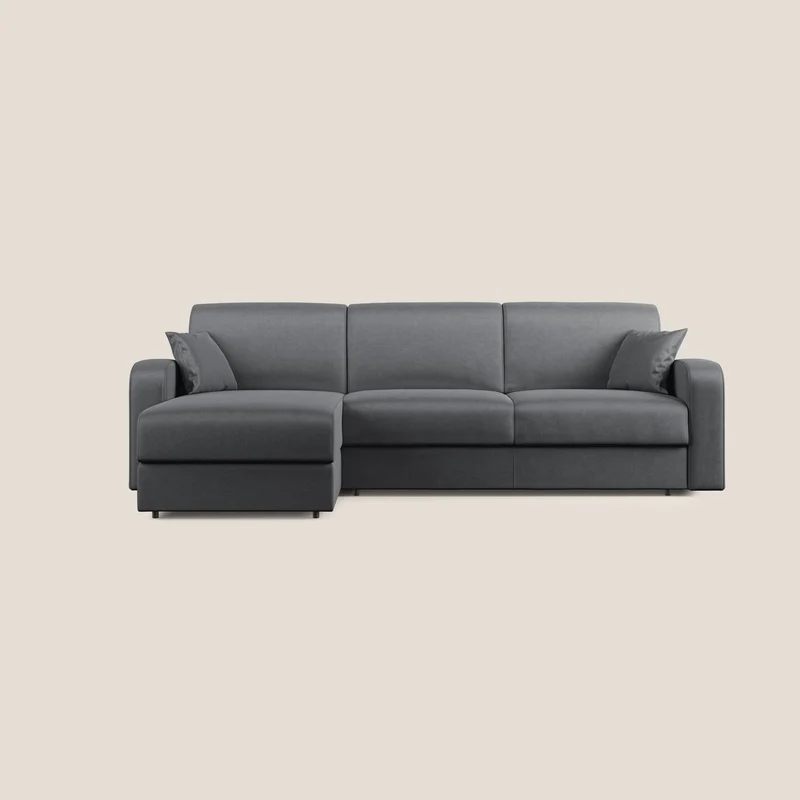 Lebron Canapé-lit d’angle avec méridienne en velours doux T01 anthracite