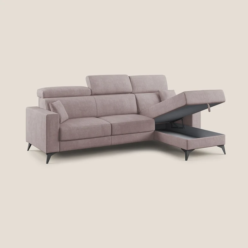 Pegaso canapé convertible d'angle avec têtières inclinables en tissu doux imperméable T02 rose