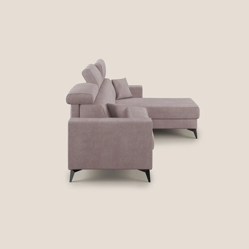 Pegaso canapé convertible d'angle avec têtières inclinables en tissu doux imperméable T02 rose