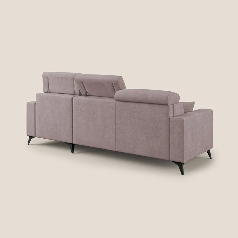 Pegaso canapé convertible d'angle avec têtières inclinables en tissu doux imperméable T02 rose