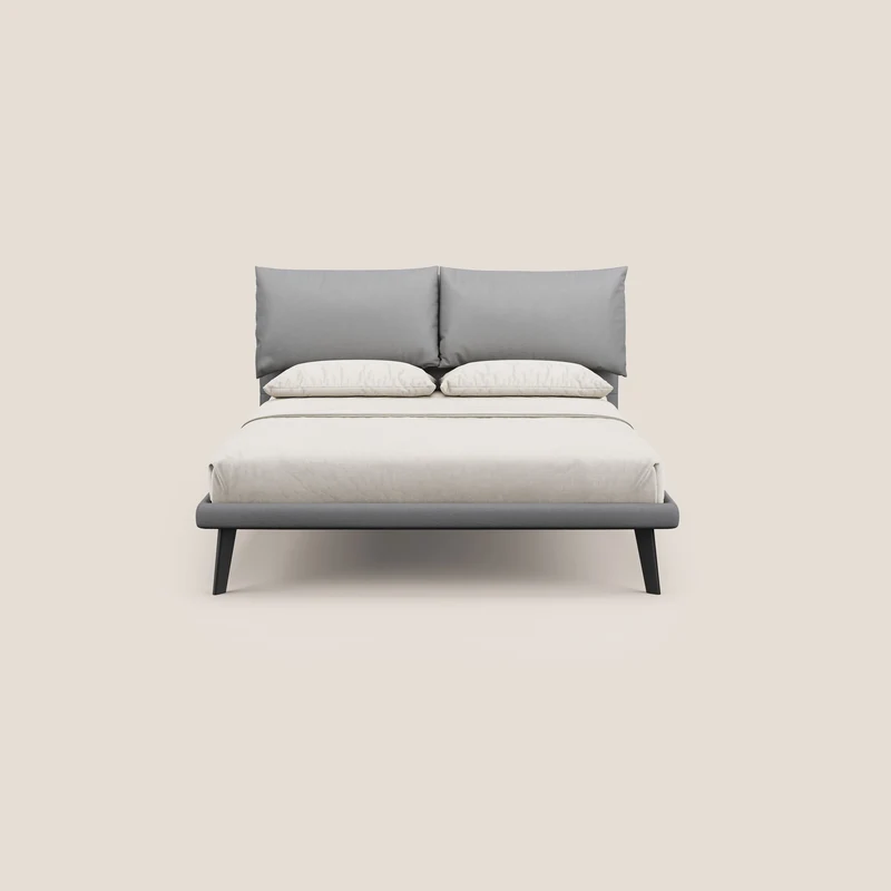 Astrid lit rembourré avec pieds en bois en microfibre détachable T11 gris
