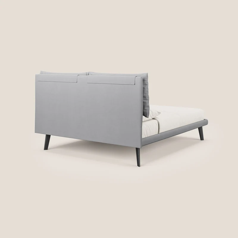 Astrid lit rembourré avec pieds en bois en microfibre détachable T11 gris