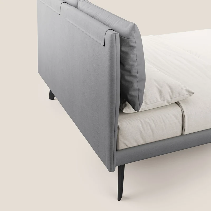 Astrid lit rembourré avec pieds en bois en microfibre détachable T11 gris