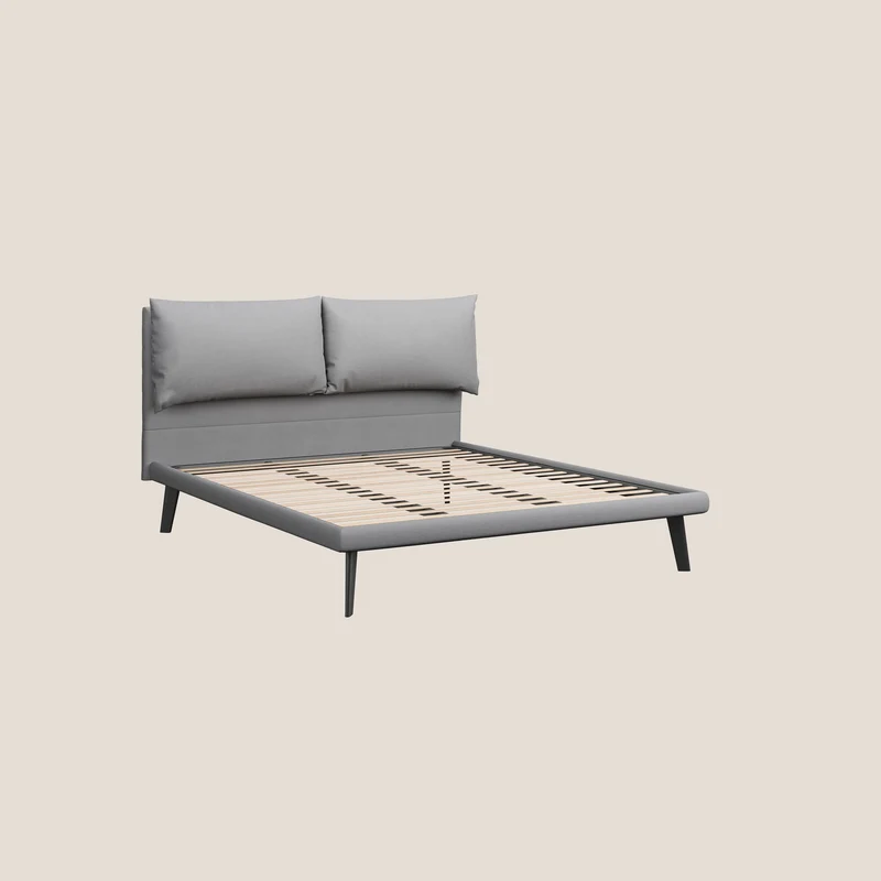 Astrid lit rembourré avec pieds en bois en microfibre détachable T11 gris